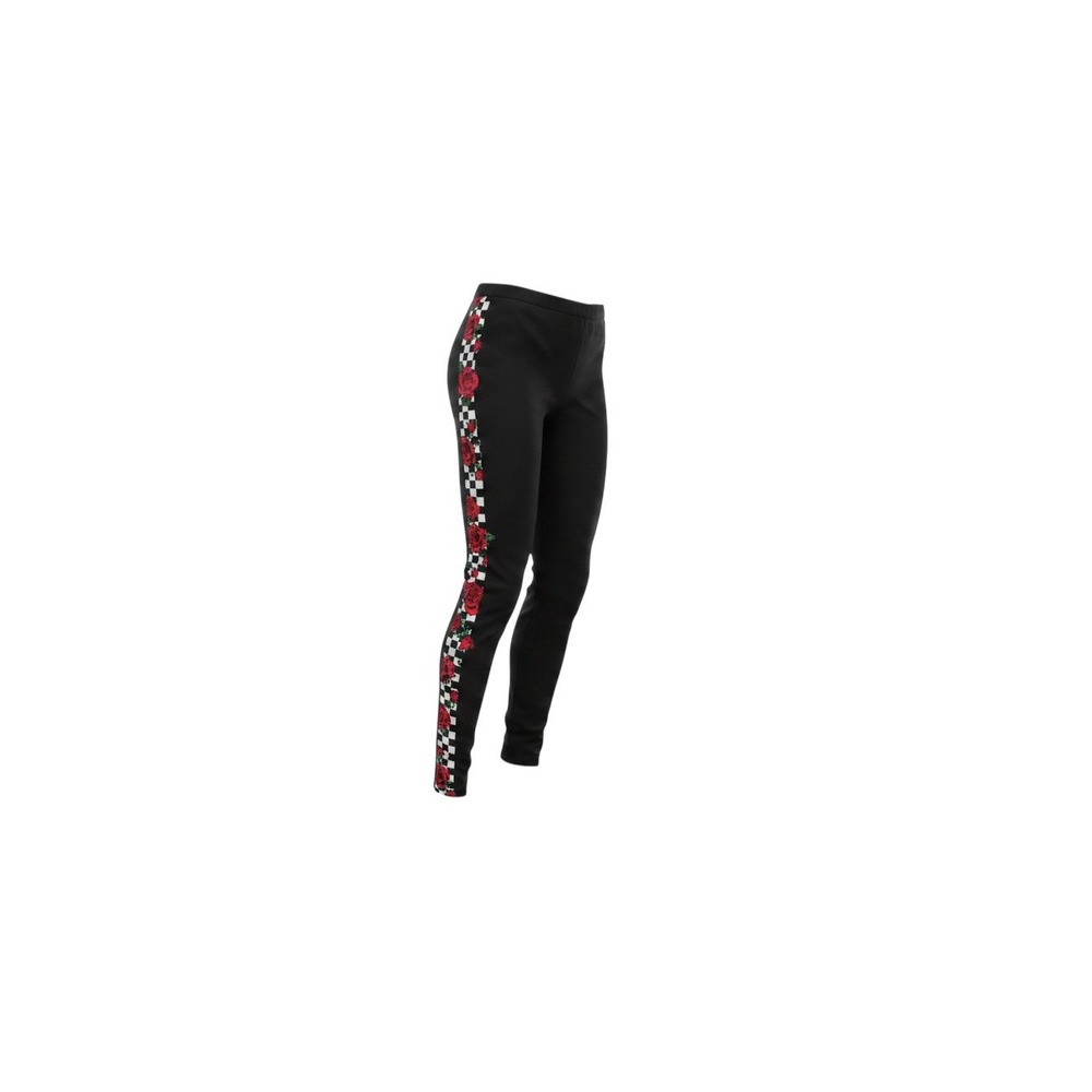 Unbranded Leggings Womens Small Black Rose Checkerboard Side Stripe